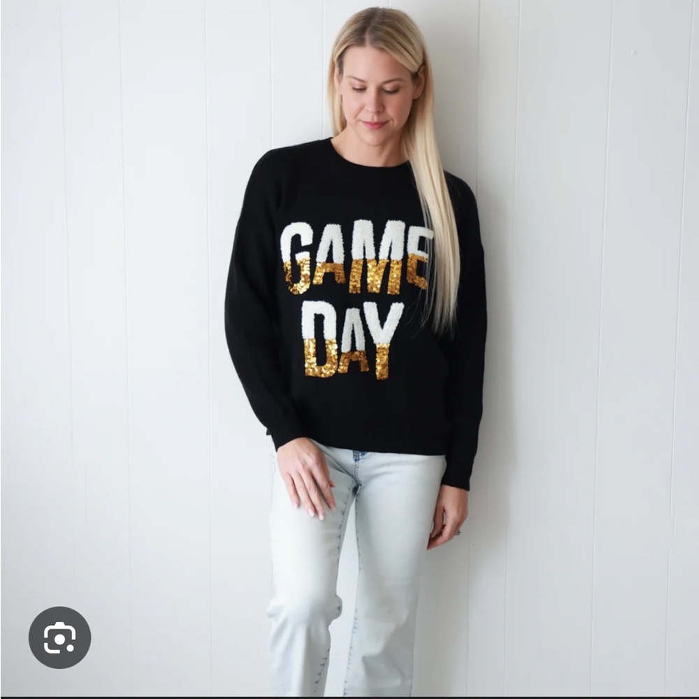 Main Strip Black and Gold Sequin Game Day Sweater